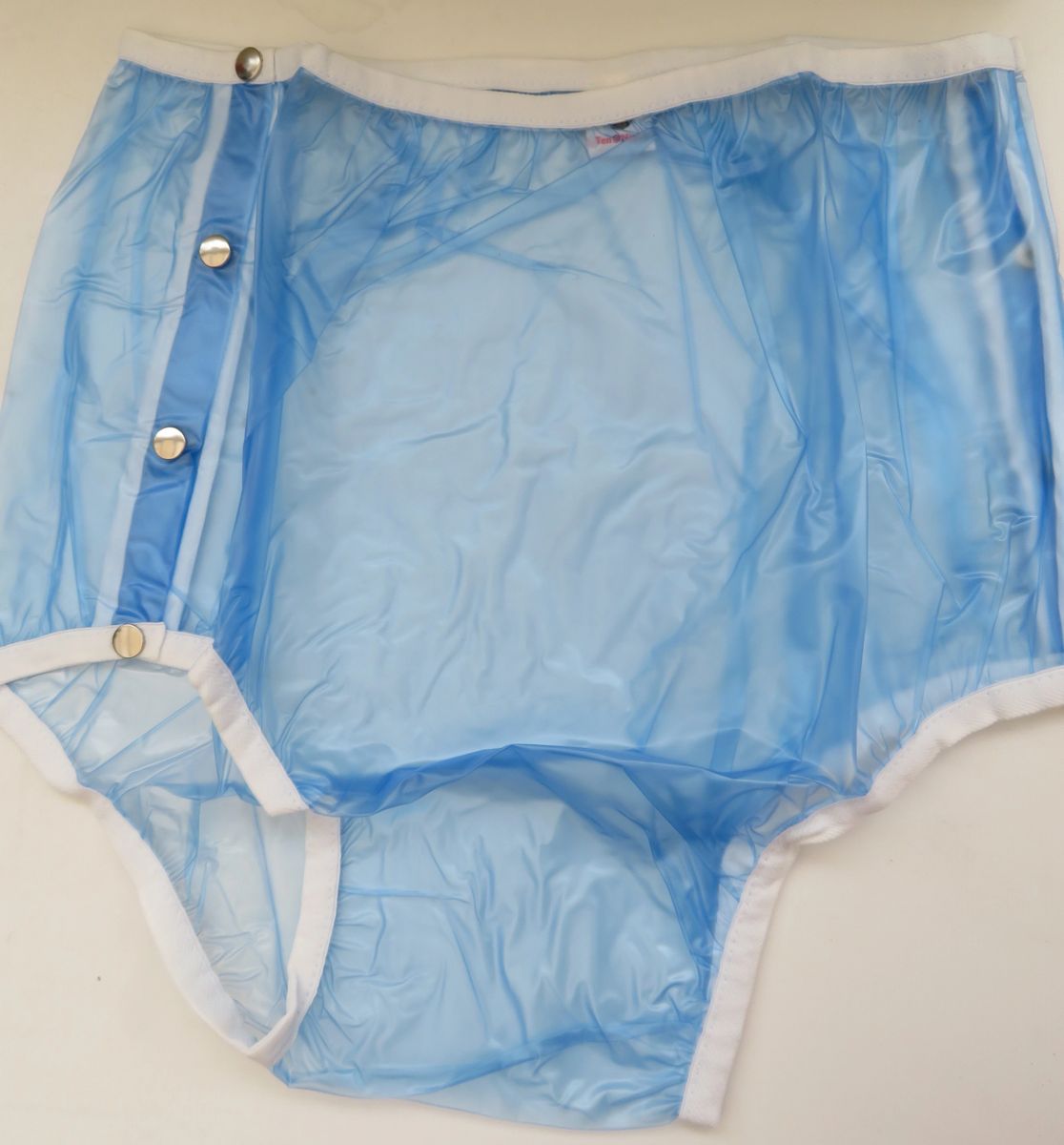 *ADULT BABY S,M, L & XL BLUE WITH WHITE EDGING LIGHTWEIGHT PLASTIC SNAP